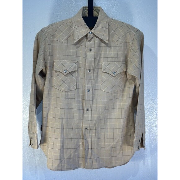 Vintage 60s Pendleton Western Wear Wool Shirt Plaid Medium Snap Pearl Buttons - Picture 1 of 10